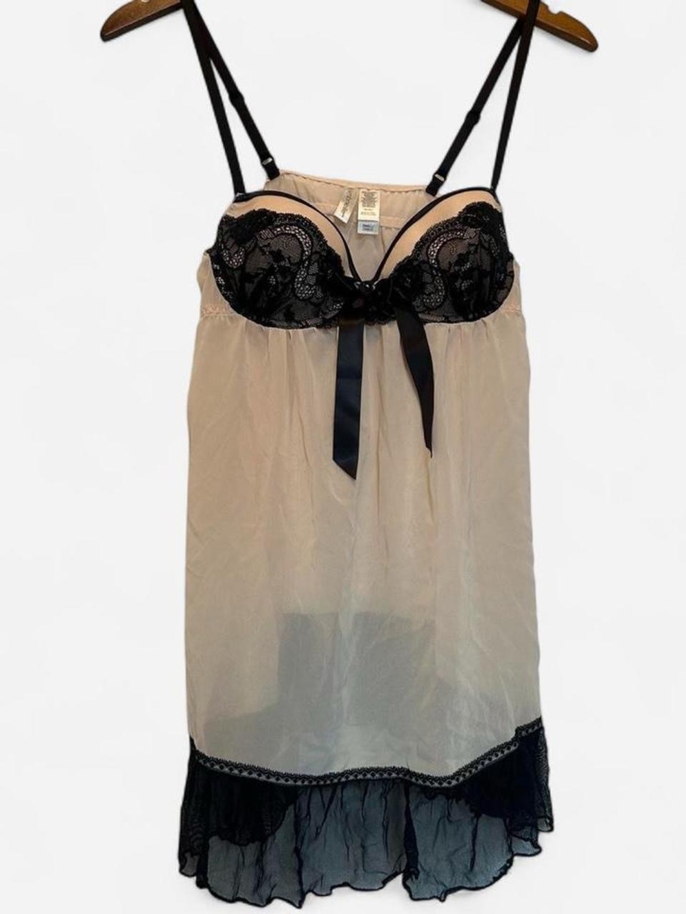 Sheer Black & Cream Lace Babydoll Chemise